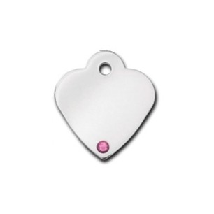 Heart ID Tag Small with pink Tourmaline Stone - October