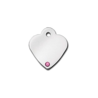 Heart ID Tag Small with pink Tourmaline Stone - October