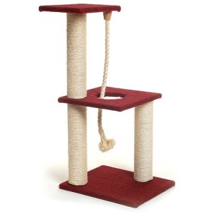 Scratching post with 3 boards and rope