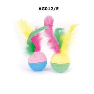 Sponge cat football toy with feather - 6cm