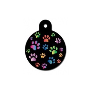 Large Black Circle ID Tag with Paws