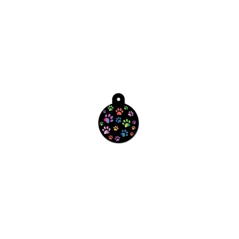 Large Black Circle ID Tag with Paws Large Black Circle ID Tag with Paws