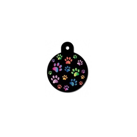 Large Black Circle ID Tag with Paws