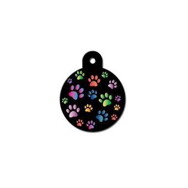 Large Black Circle ID Tag with Paws
