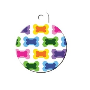 Large Colorful Circle ID Tag with Bones