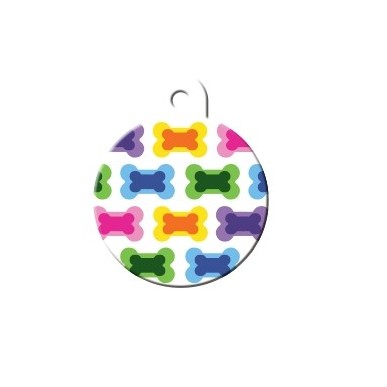 Large Colorful Circle ID Tag with Bones