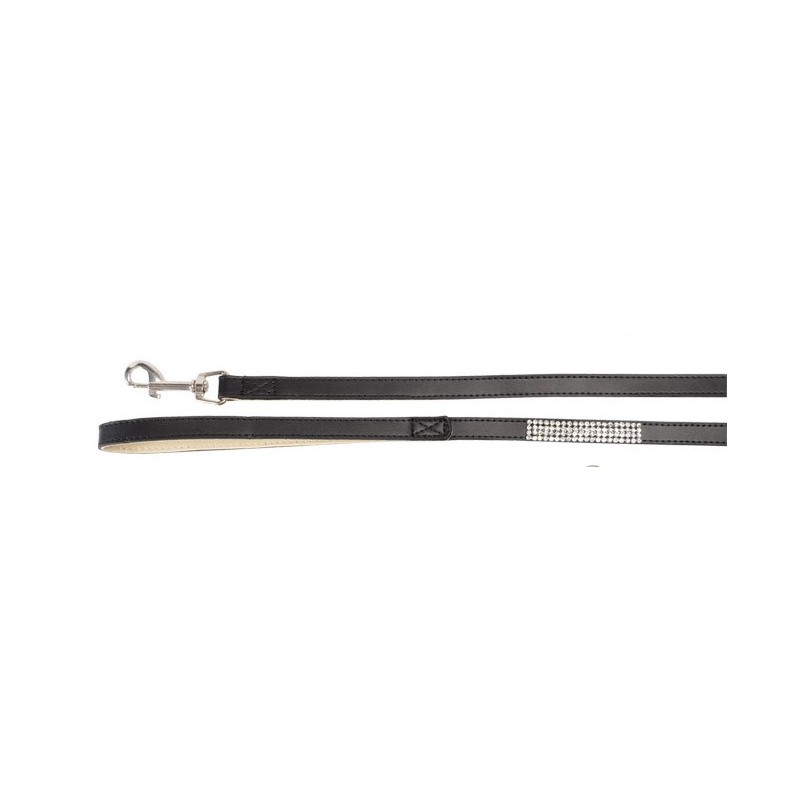 Black Leather Leash with Strass