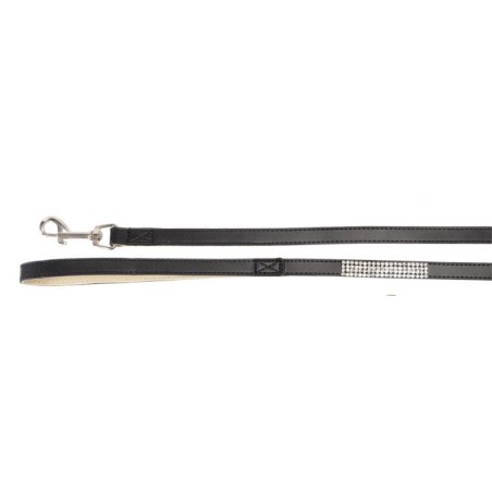 Black Leather Leash with Strass
