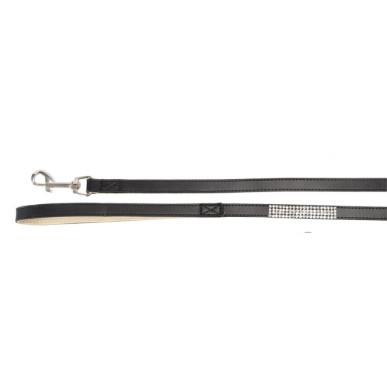 Black Leather Leash with Strass