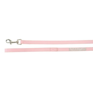 Pink Leather Leash with Strass
