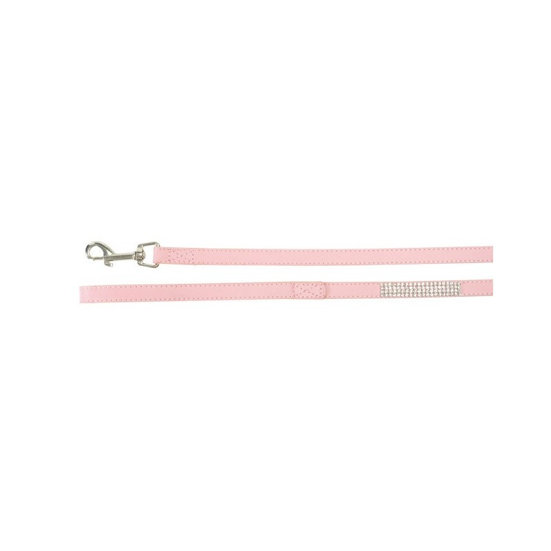 Pink Leather Leash with Strass