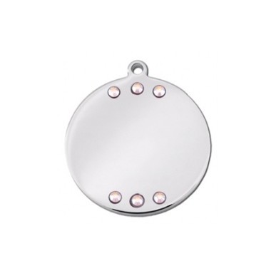 Silver Circle ID Tag with 6 Rhinestones