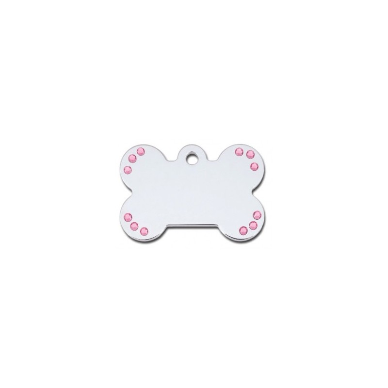 Large Bone ID Tag with Pink Stones Large Bone ID Tag with Pink Stones