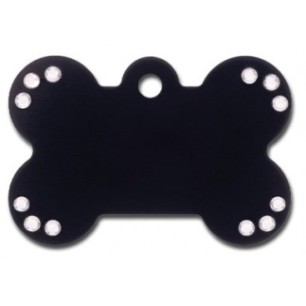 Black Anodized Bone ID Tag with Clear Stones
