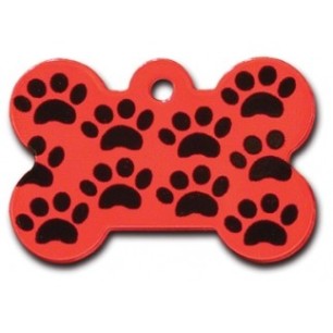 Large Red Bone ID Tag with Paws 