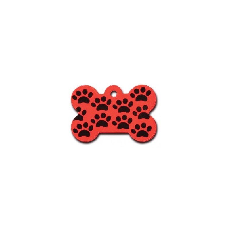 Large Red Bone ID Tag with Paws 