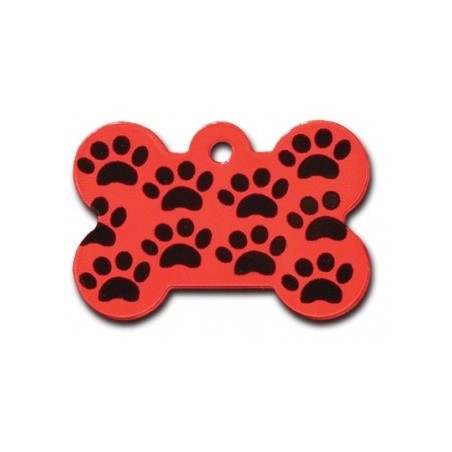 Large Red Bone ID Tag with Paws 