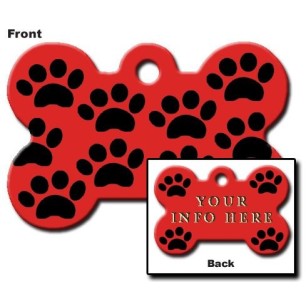 Large Red Bone ID Tag with Paws