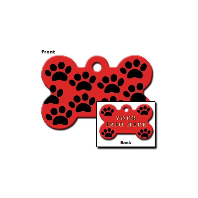 Large Red Bone ID Tag with Paws Large Red Bone ID Tag with Paws