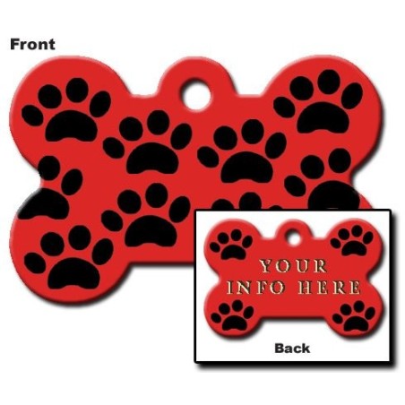 Large Red Bone ID Tag with Paws