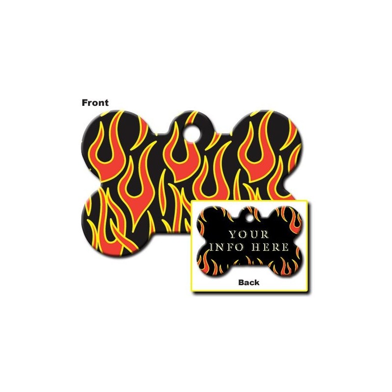 Black Bone ID Tag with Flames Black Bone ID Tag with Flames