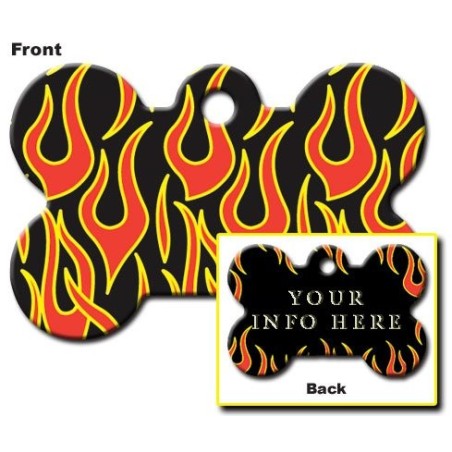 Black Bone ID Tag with Flames