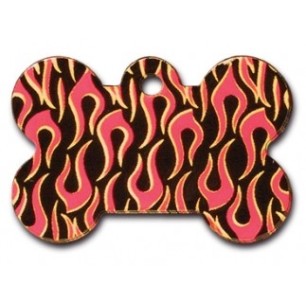Black Bone ID Tag with Flames