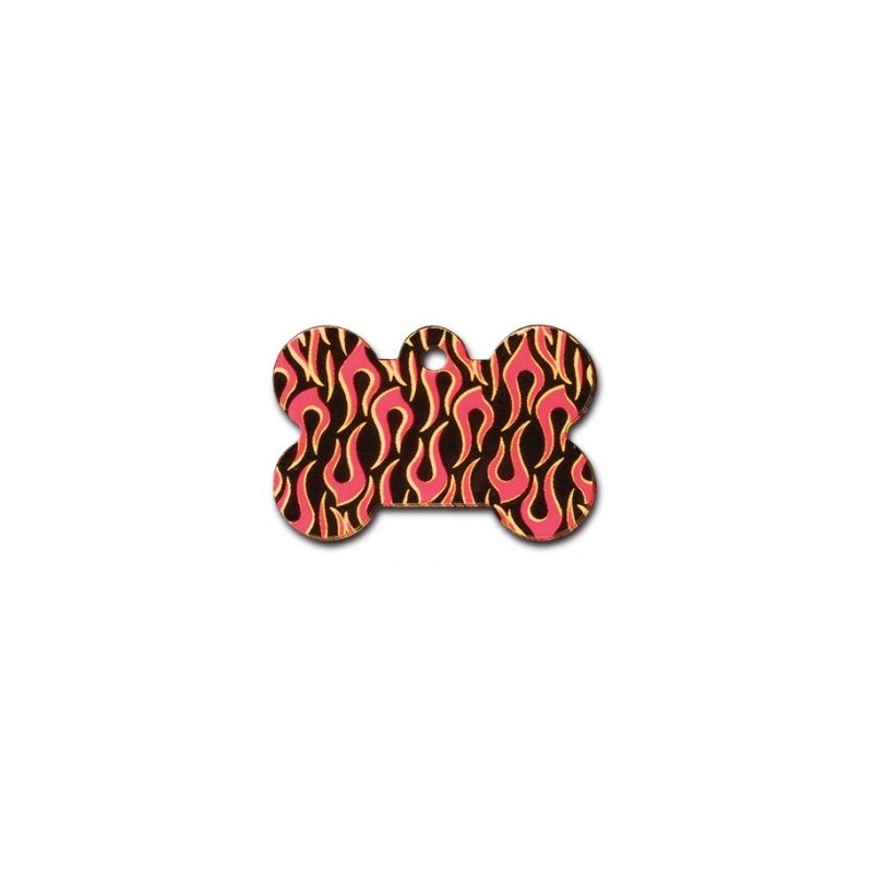 Black Bone ID Tag with Flames