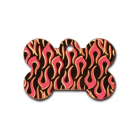 Black Bone ID Tag with Flames