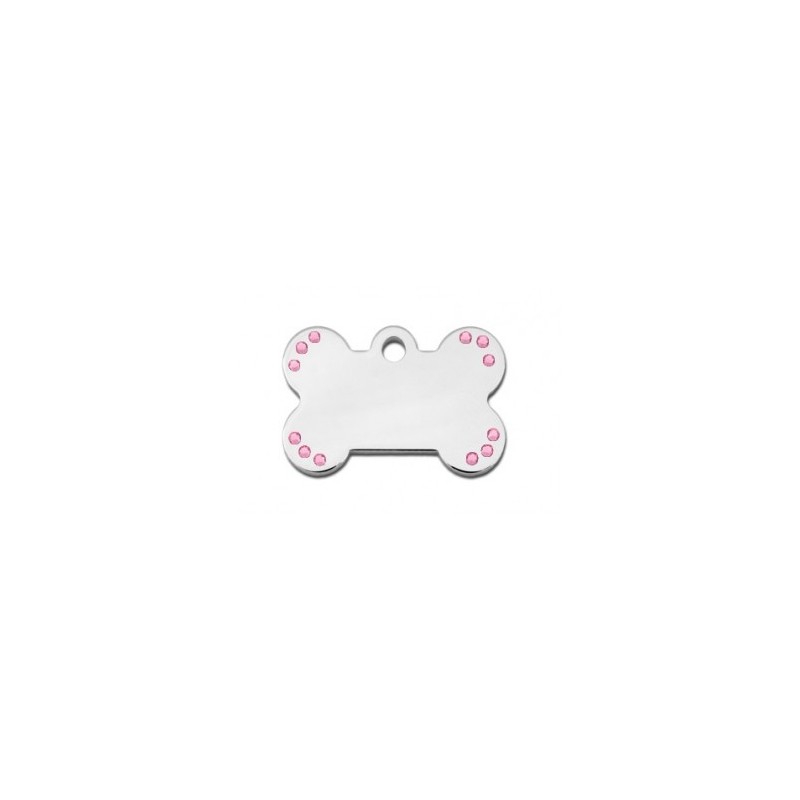 Small Bone ID Tag with Pink Stones Small Bone ID Tag with Pink Stones
