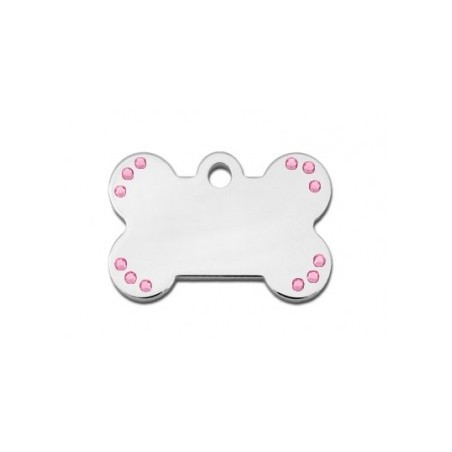 Small Bone ID Tag with Pink Stones