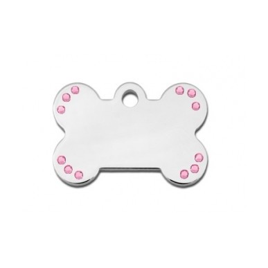 Small Bone ID Tag with Pink Stones