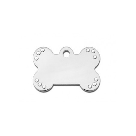 Small Bone ID Tag with Clear Stones