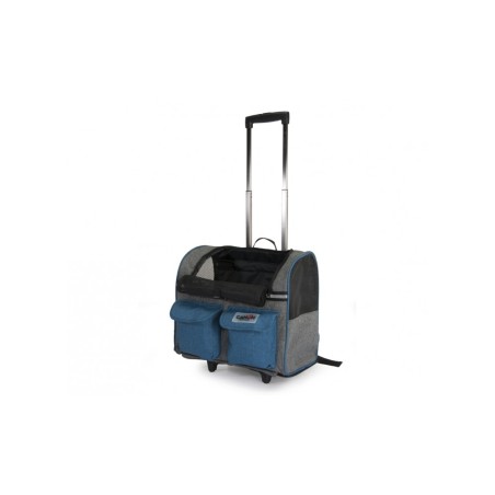 Blue and grey pet carrier with 2 front pockets