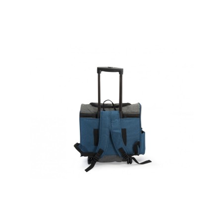Blue and grey pet carrier with 2 front pockets