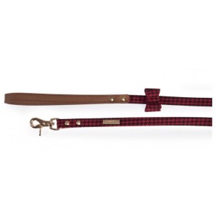 Dog leash "pied de poule" red&black