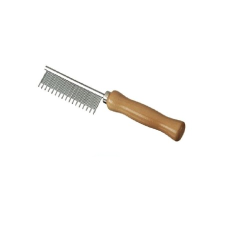 Cat comb with wooden handle and alternating teeth
