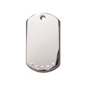Chrome Military ID Tag with Clear Stones