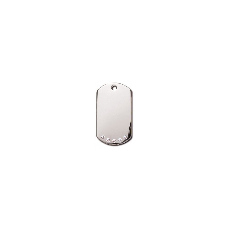 Chrome Military ID Tag with Clear Stones Chrome Military ID Tag with Clear Stones