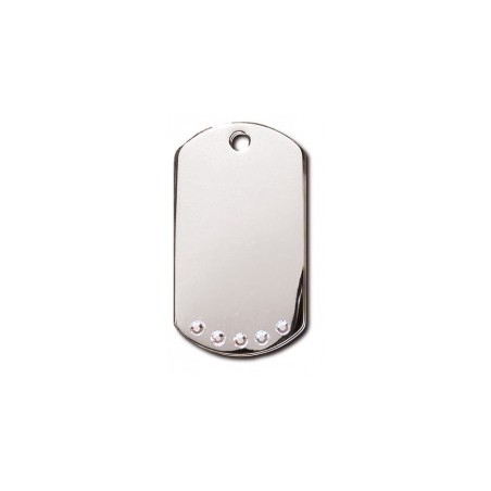 Chrome Military ID Tag with Clear Stones