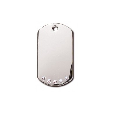 Chrome Military ID Tag with Clear Stones