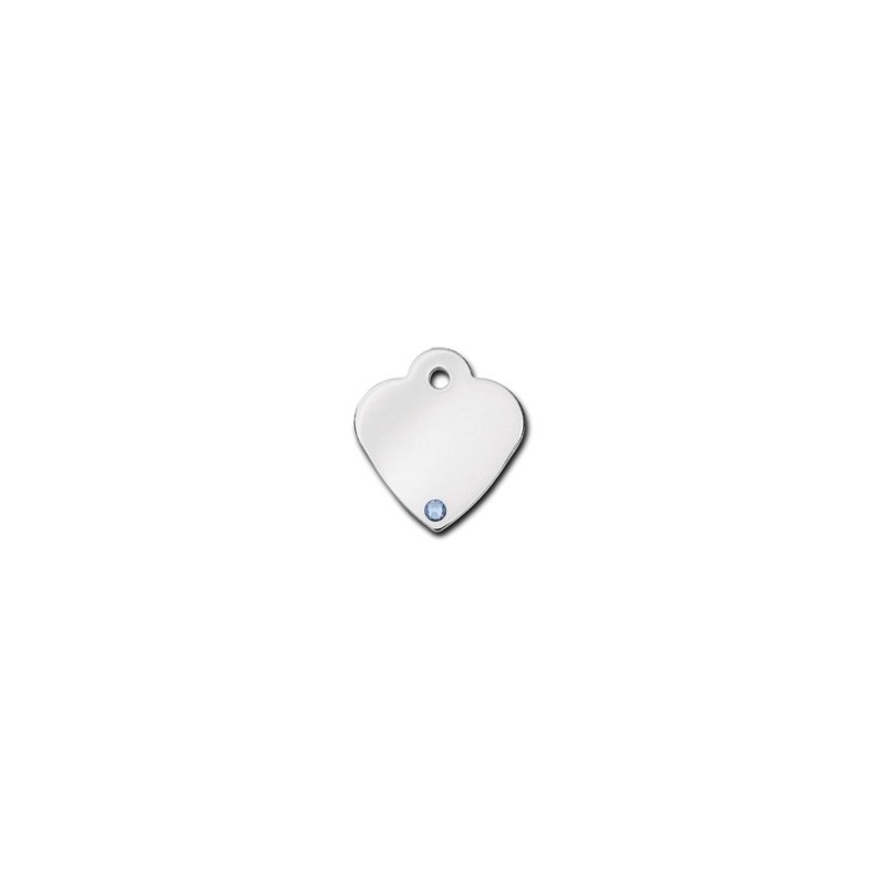 Heart ID Tag Small with Aquamarine Stone - March Heart ID Tag Small with Aquamarine Stone - March