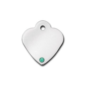 Heart ID Tag Small with Emerald Stone - May