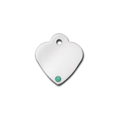 Heart ID Tag Small with Emerald Stone - May