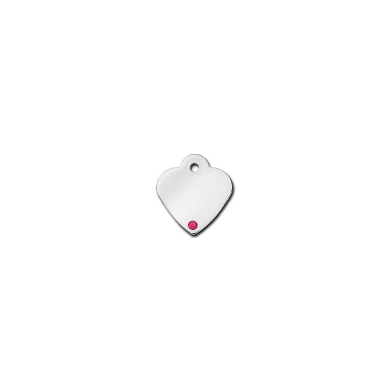 Heart ID Tag Small with Ruby Stone - July Heart ID Tag Small with Ruby Stone - July