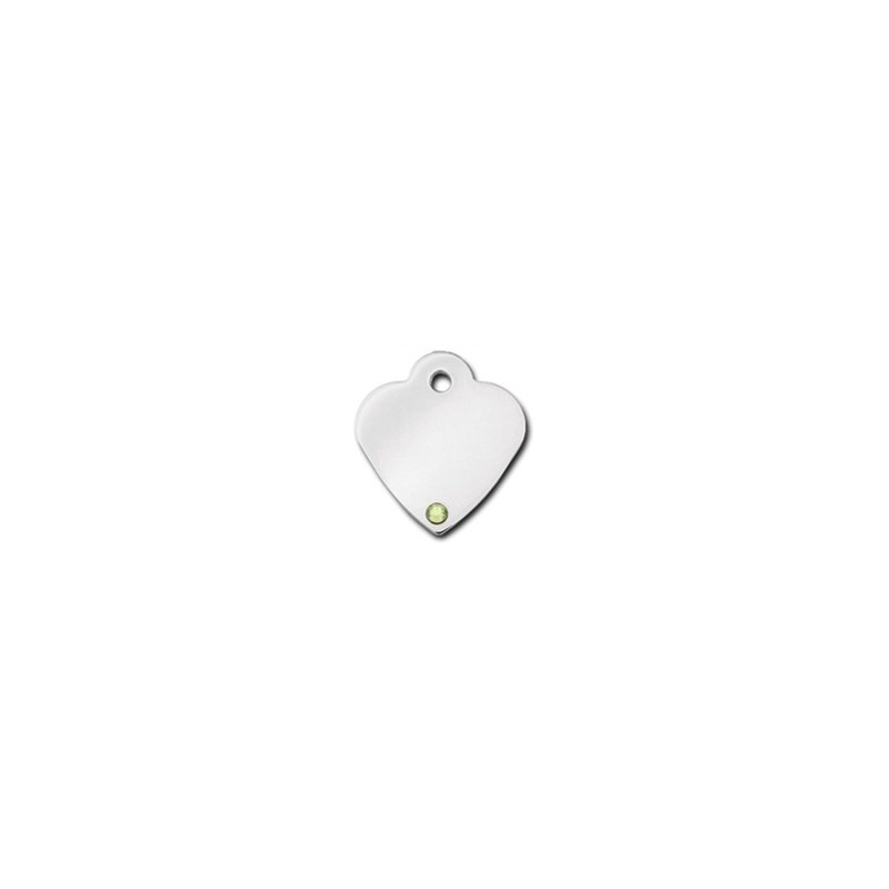 Heart ID Tag Small with Peridot Stone - August Heart ID Tag Small with Peridot Stone - August